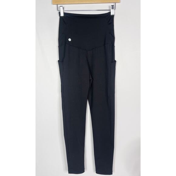 Zella Womens XSmall Black Maternity Leggings Side Pocket Over the Belly Stretch - Picture 2 of 8